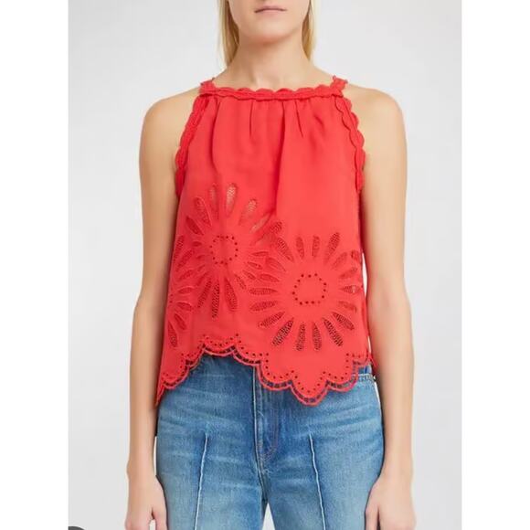 Ulla Johnson Jolie Embroidered Eyelet Top in Poppy 8 - Picture 2 of 6